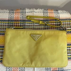 Prada Yellow Nylon Clutch with Leather Wristlet